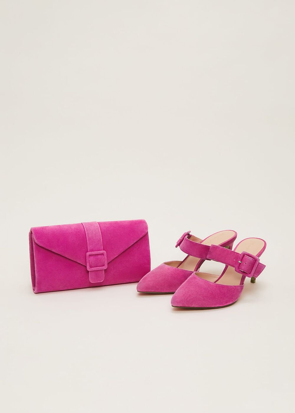 Suede Buckle Backless Heel Neon Pink