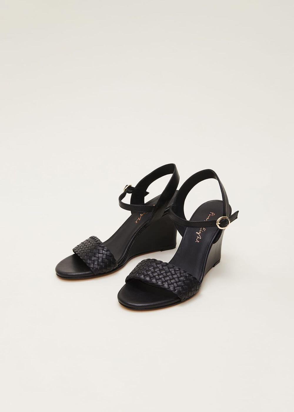 Leather Plait Strap Shoes Black