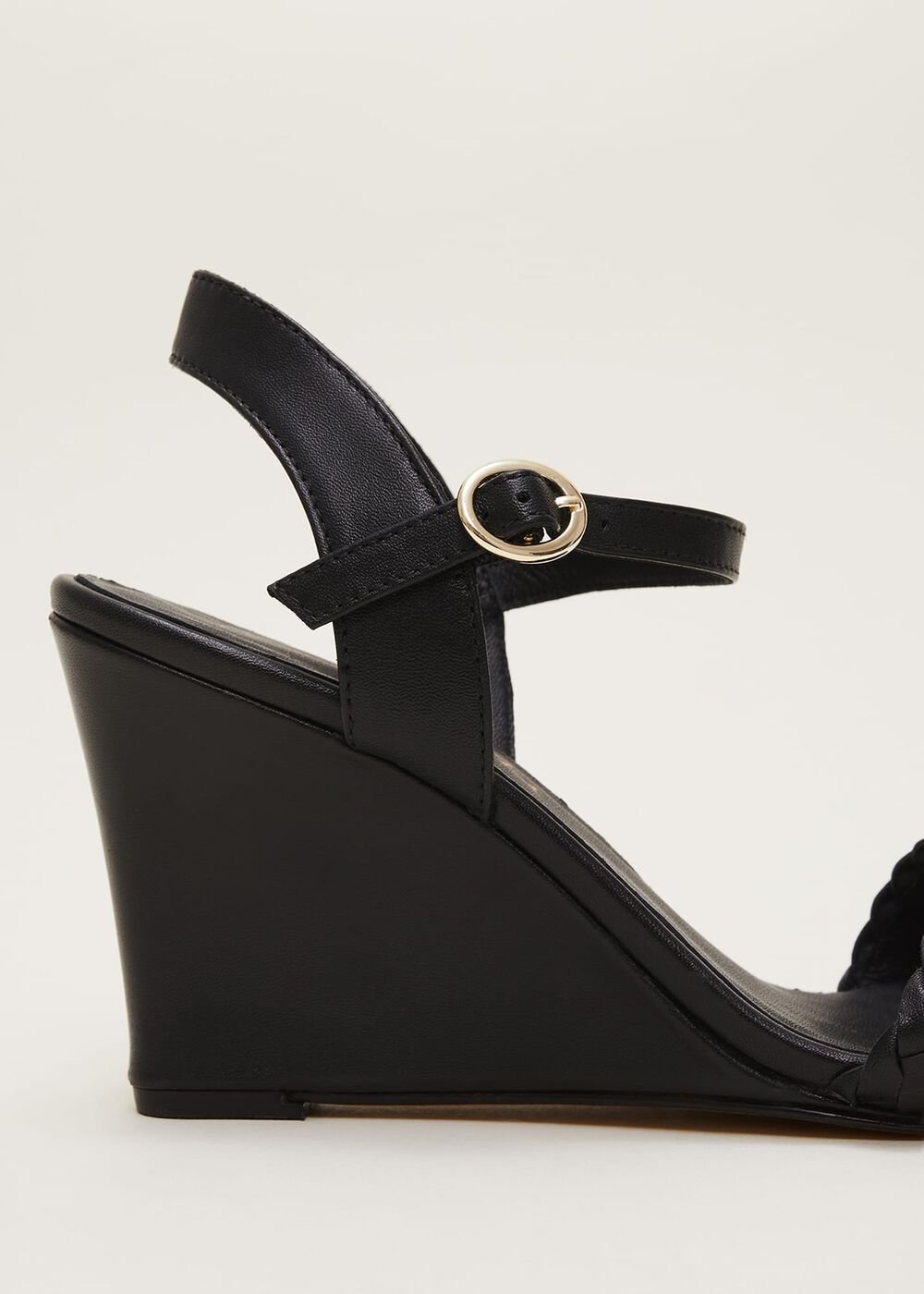 Leather Plait Strap Shoes Black