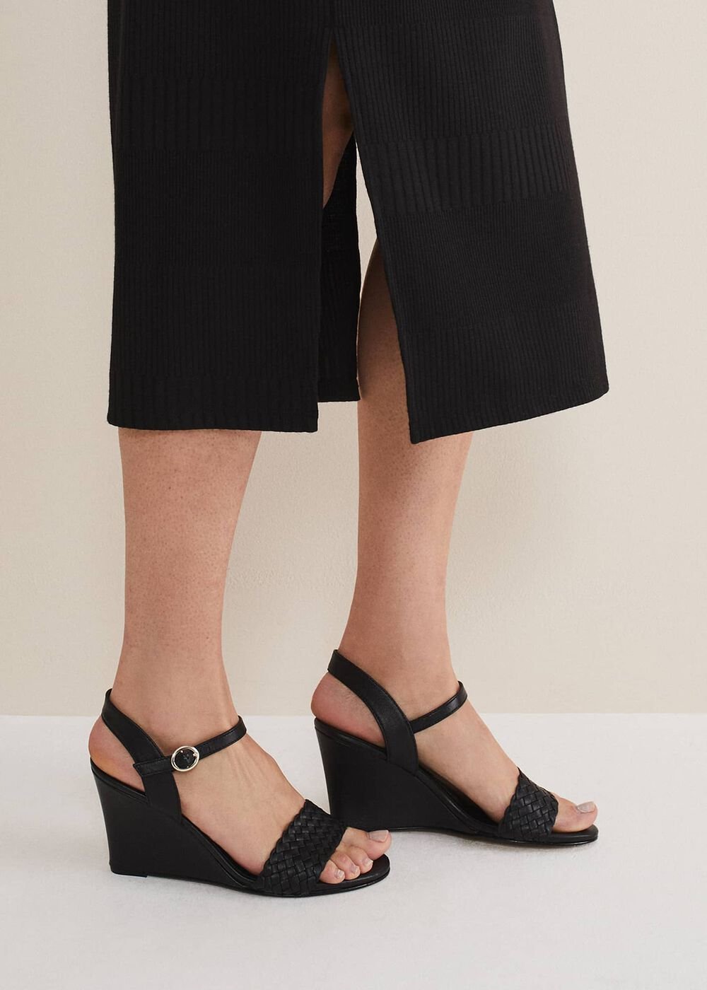 Leather Plait Strap Shoes Black