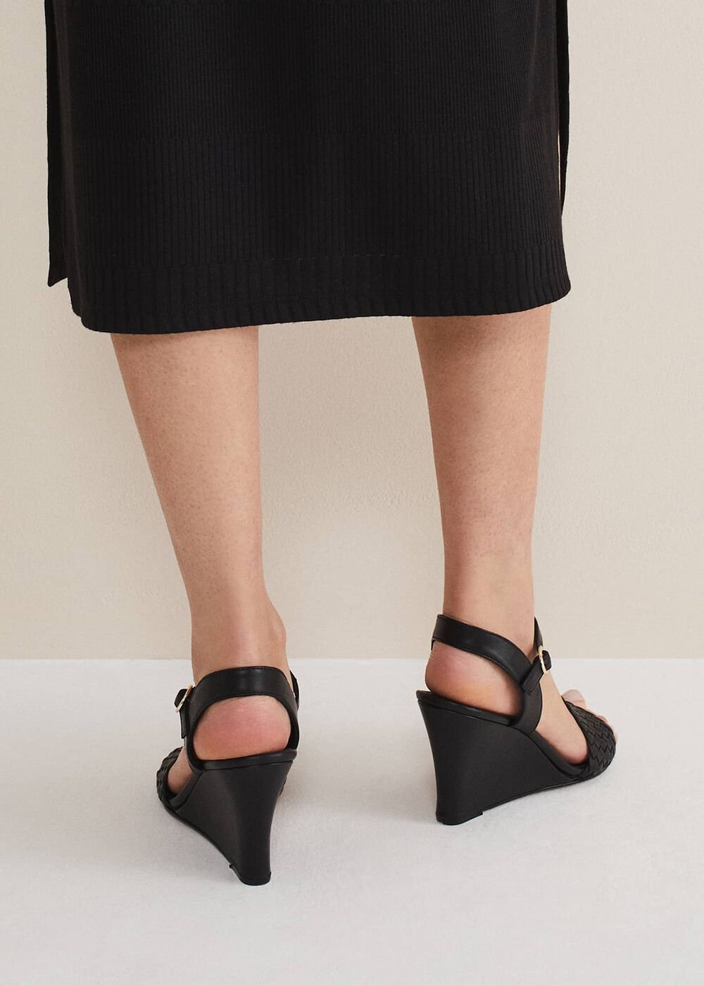 Leather Plait Strap Shoes Black
