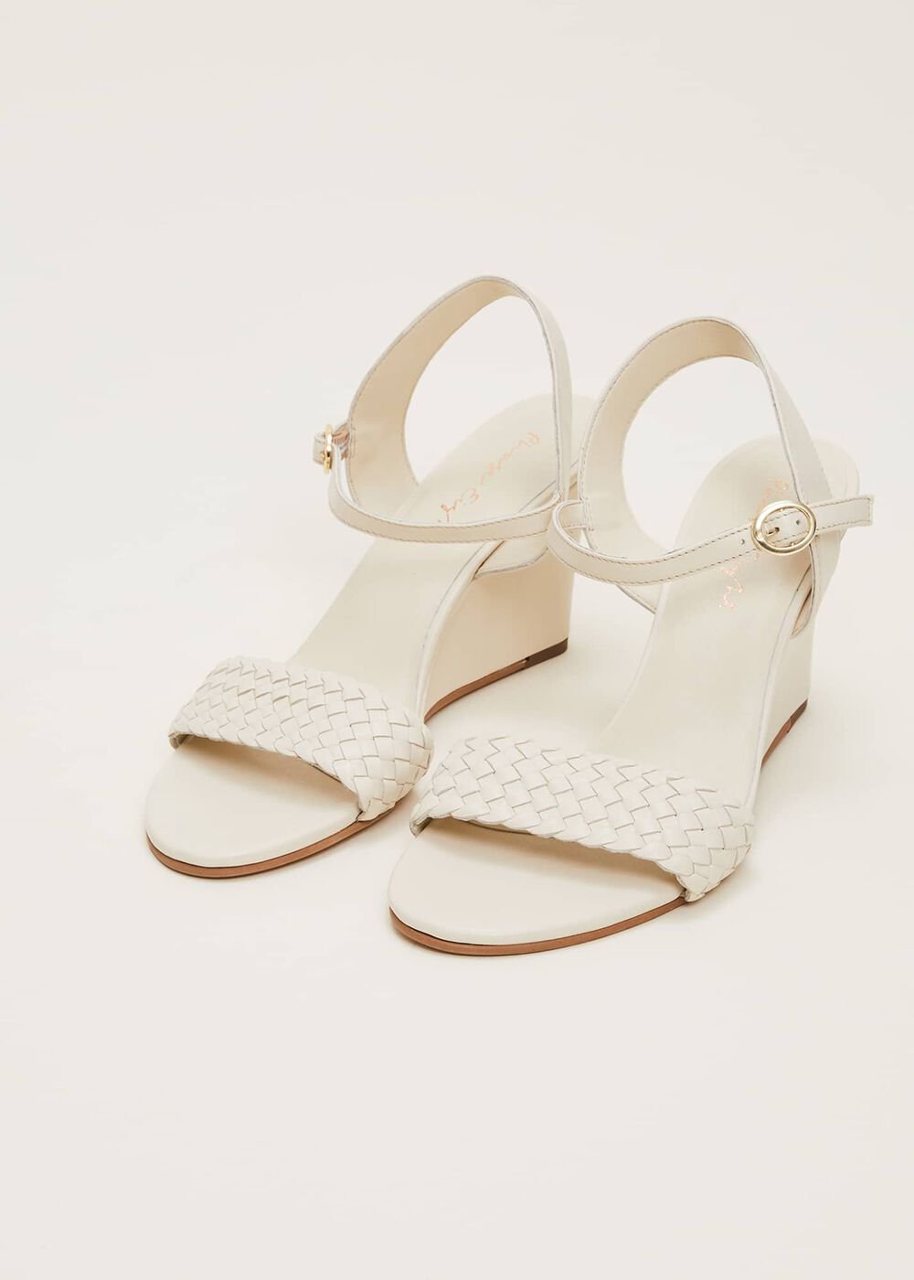 Leather Plait Strap Shoes Ivory