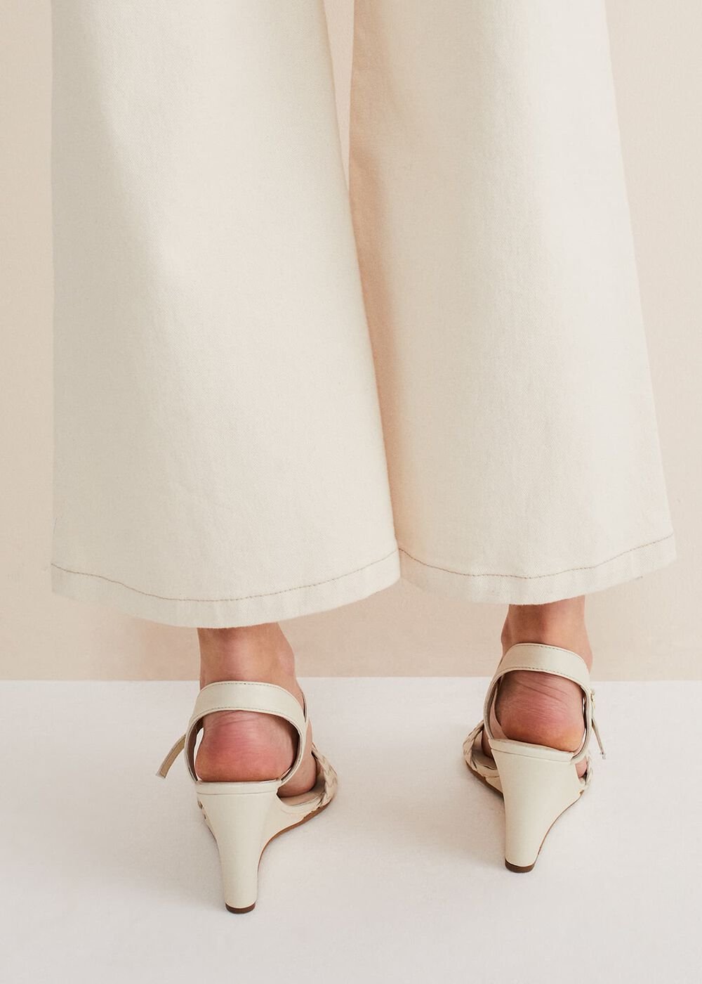 Leather Plait Strap Shoes Ivory