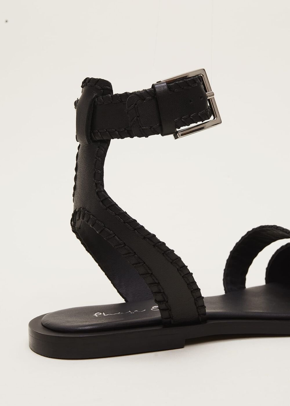 Leather Flat Sandals Black