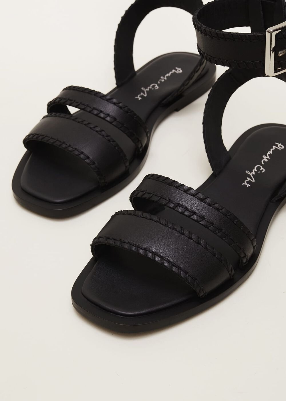 Leather Flat Sandals Black
