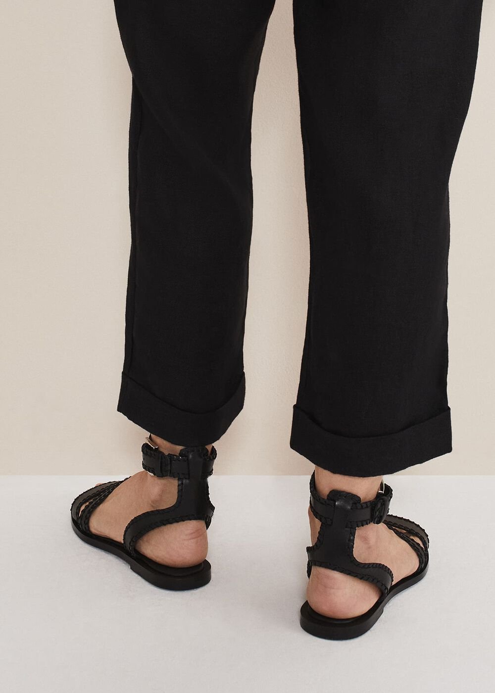 Leather Flat Sandals Black