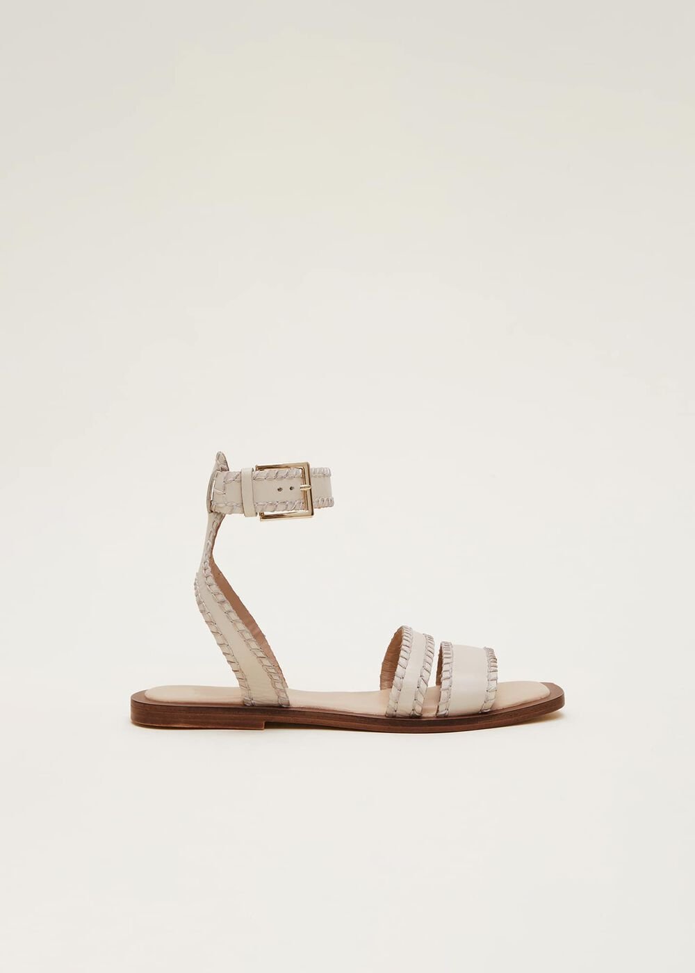 Leather Flat Sandals Cream