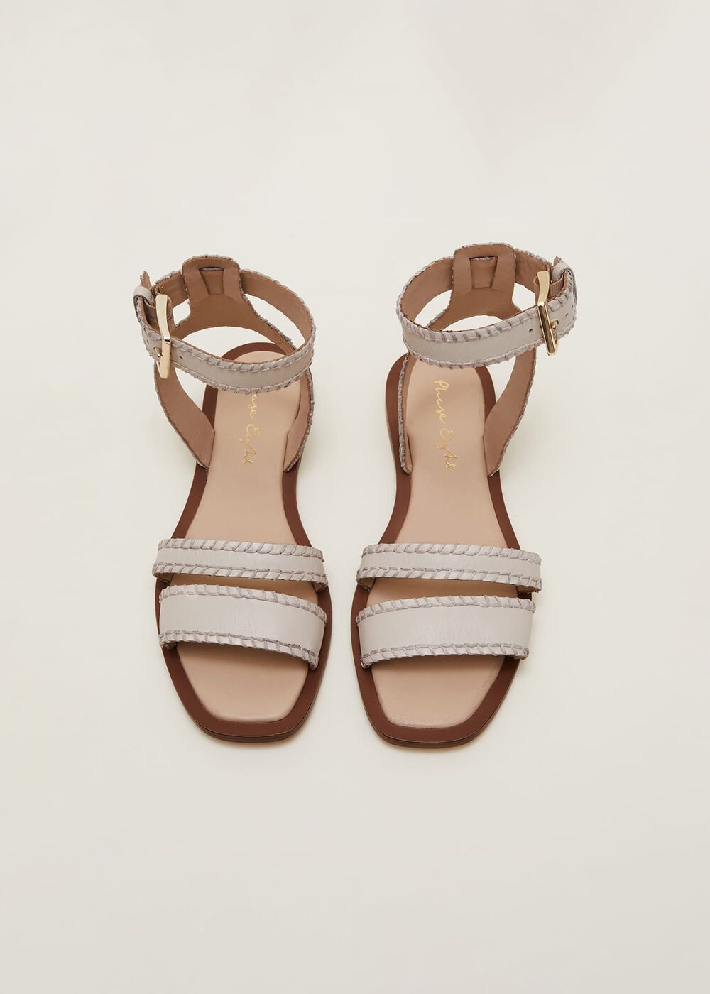 Leather Flat Sandals Cream
