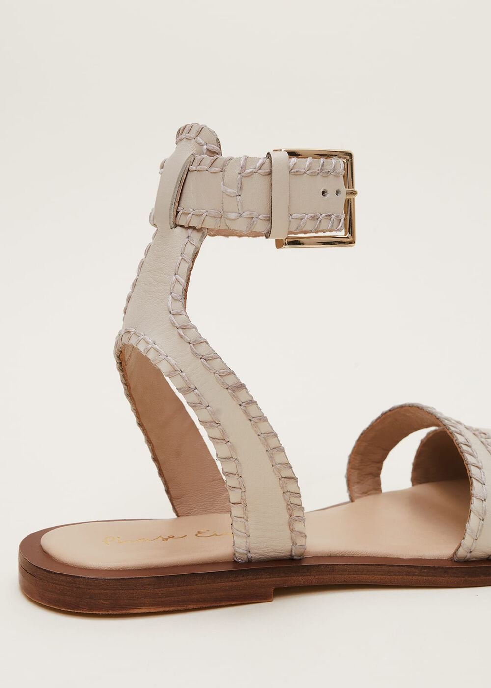 Leather Flat Sandals Cream