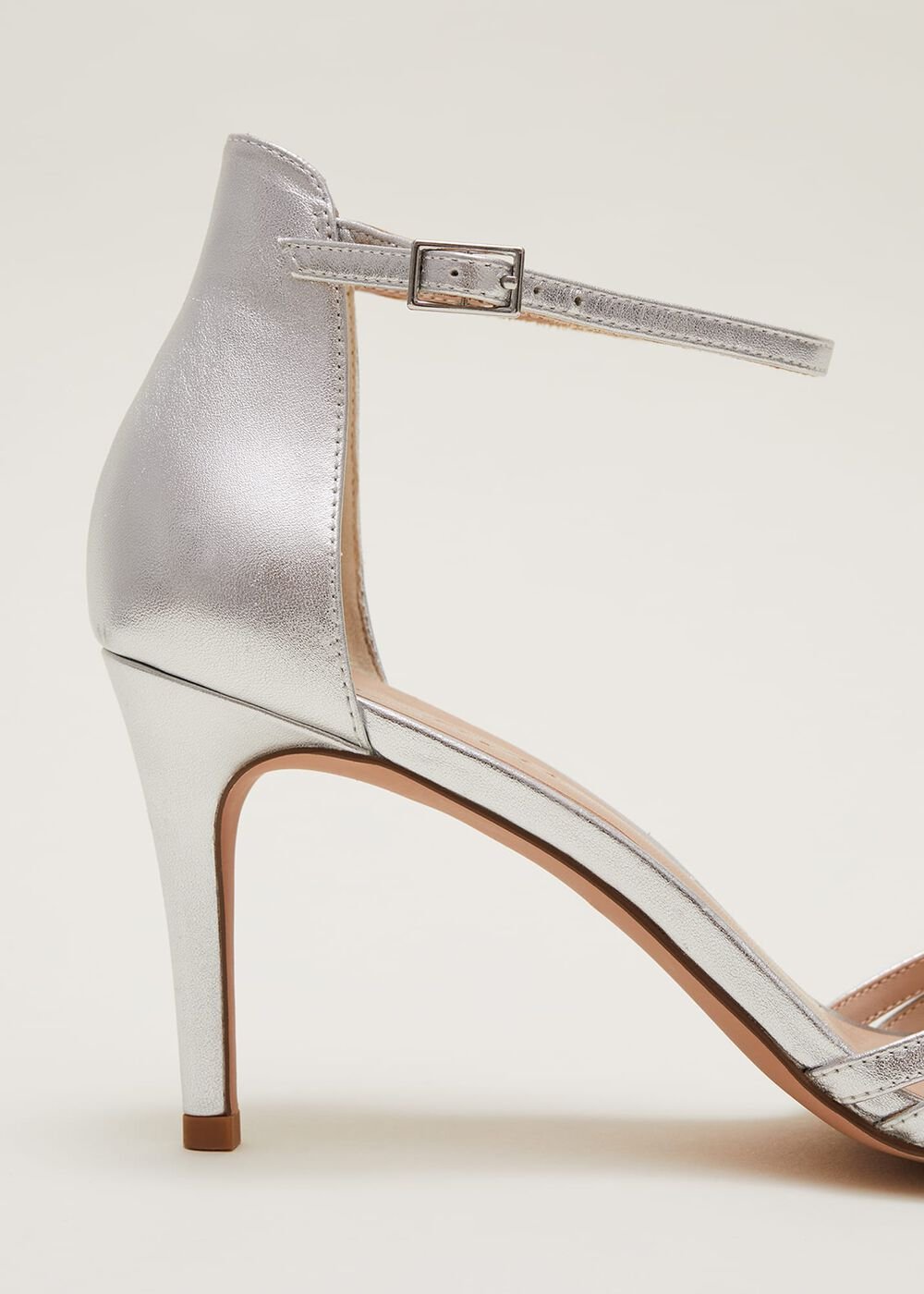 Silver Leather Open Toe Heels Silver