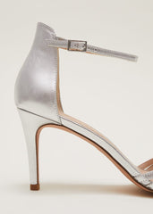 Silver Leather Open Toe Heels Silver