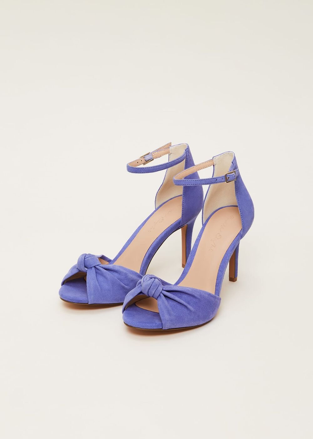 Blue Suede Open Toe Heels Foxglove Blue