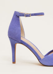Blue Suede Open Toe Heels Foxglove Blue