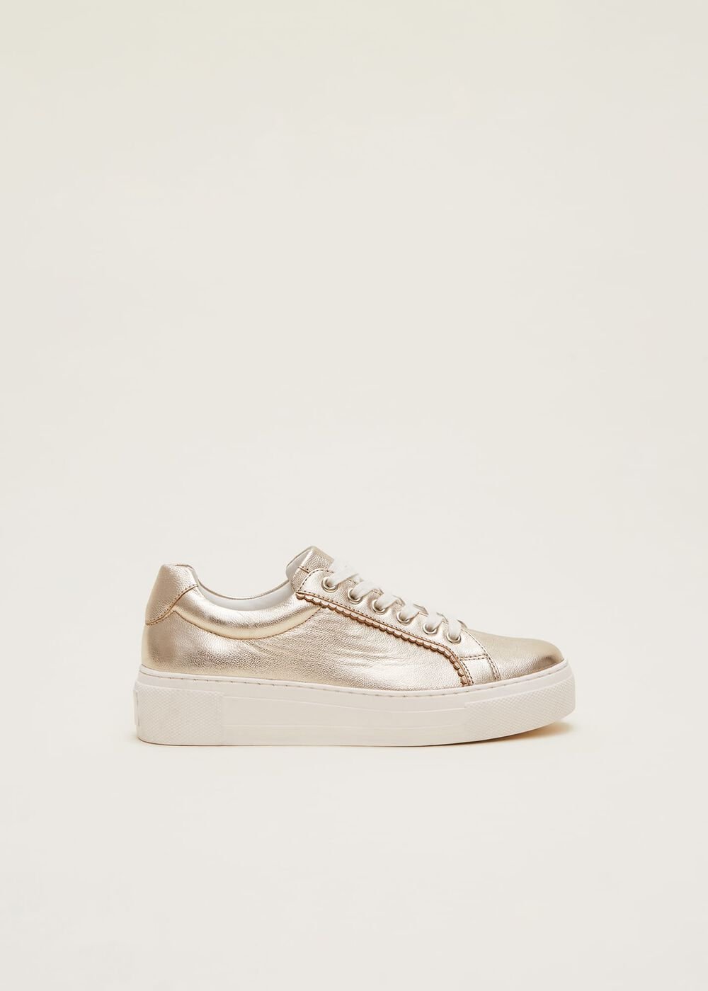 Leather Platform Trainers Gold