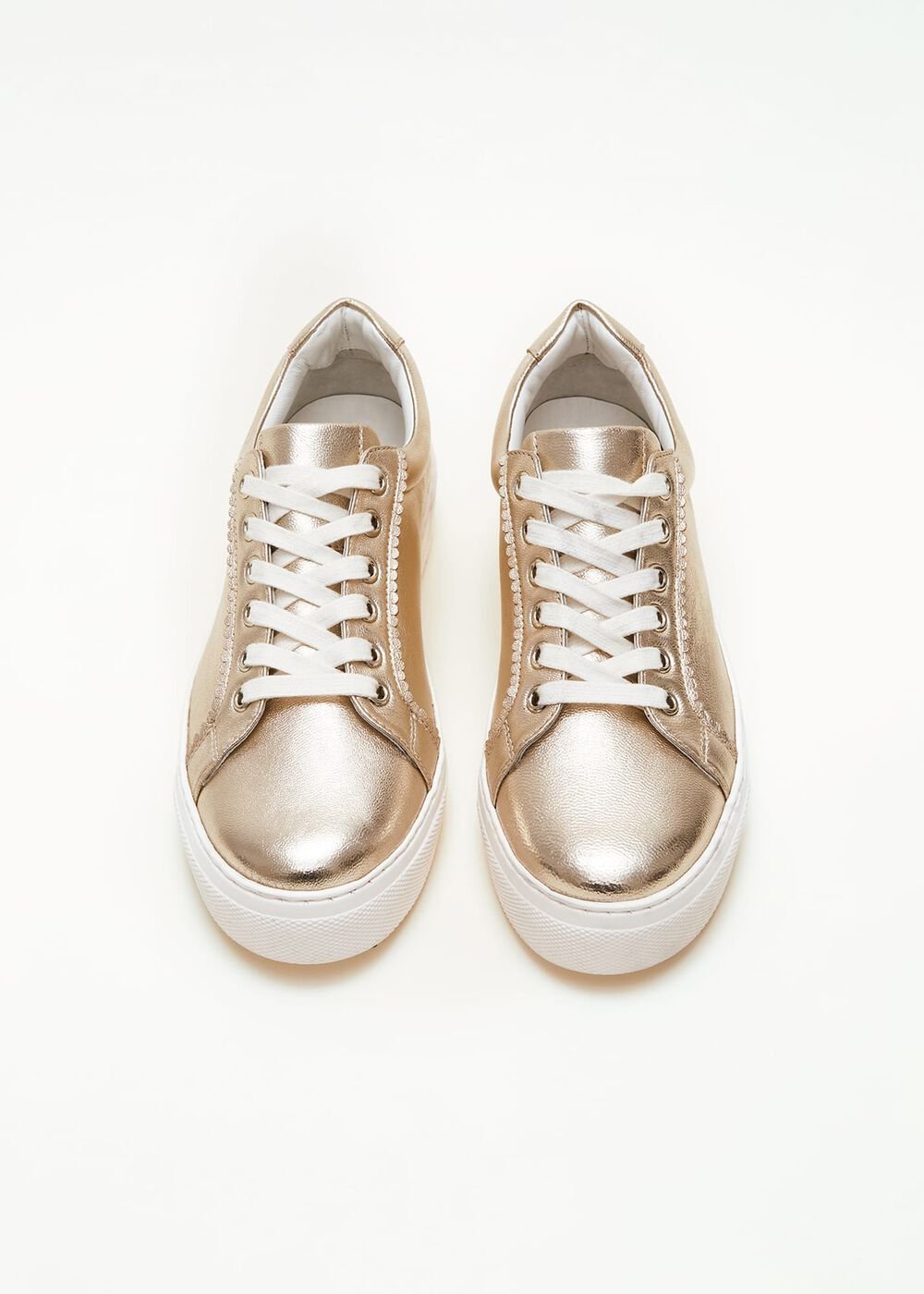 Leather Platform Trainers Gold