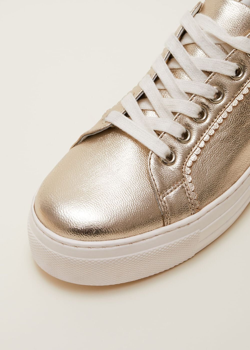 Leather Platform Trainers Gold