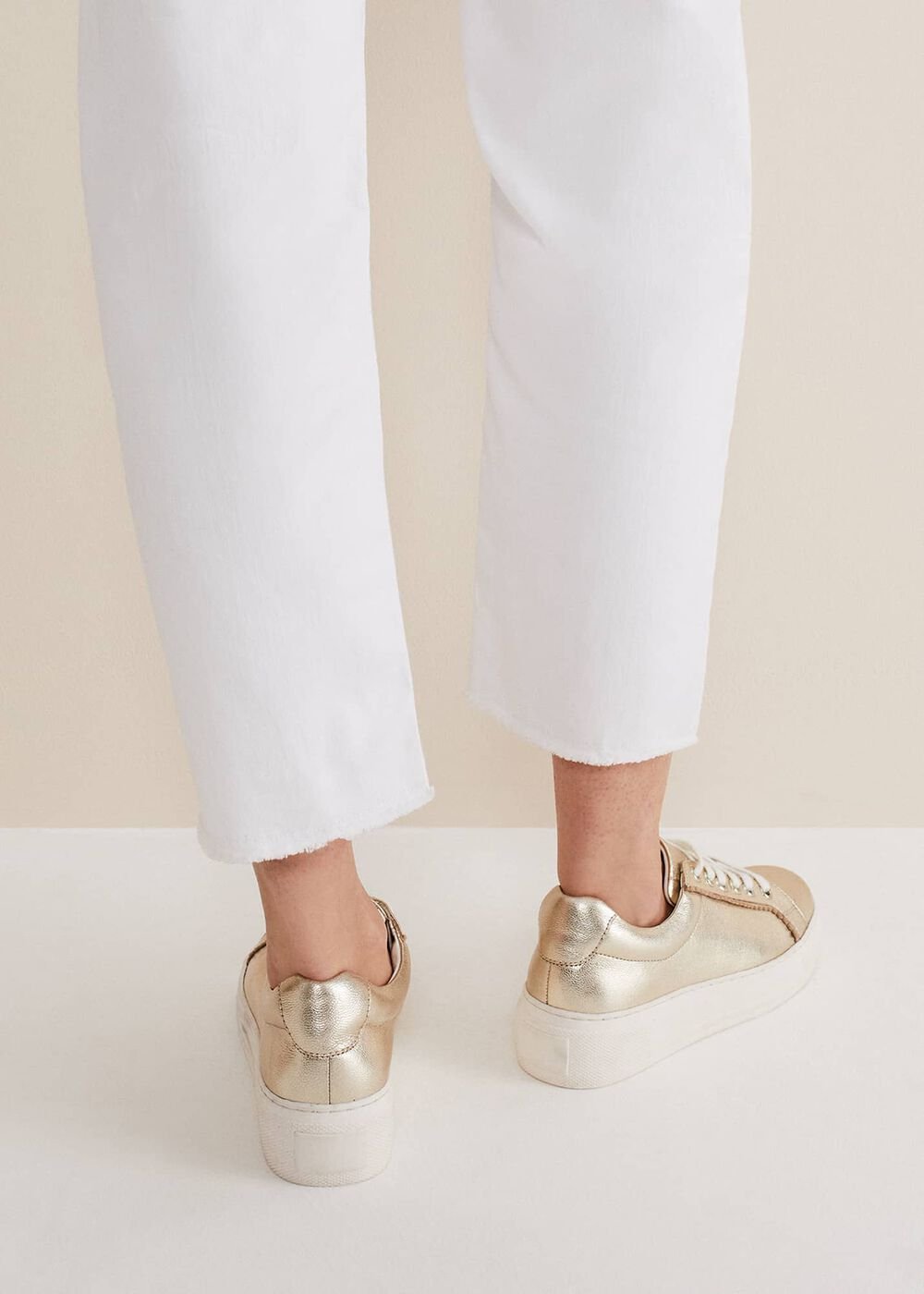 Leather Platform Trainers Gold