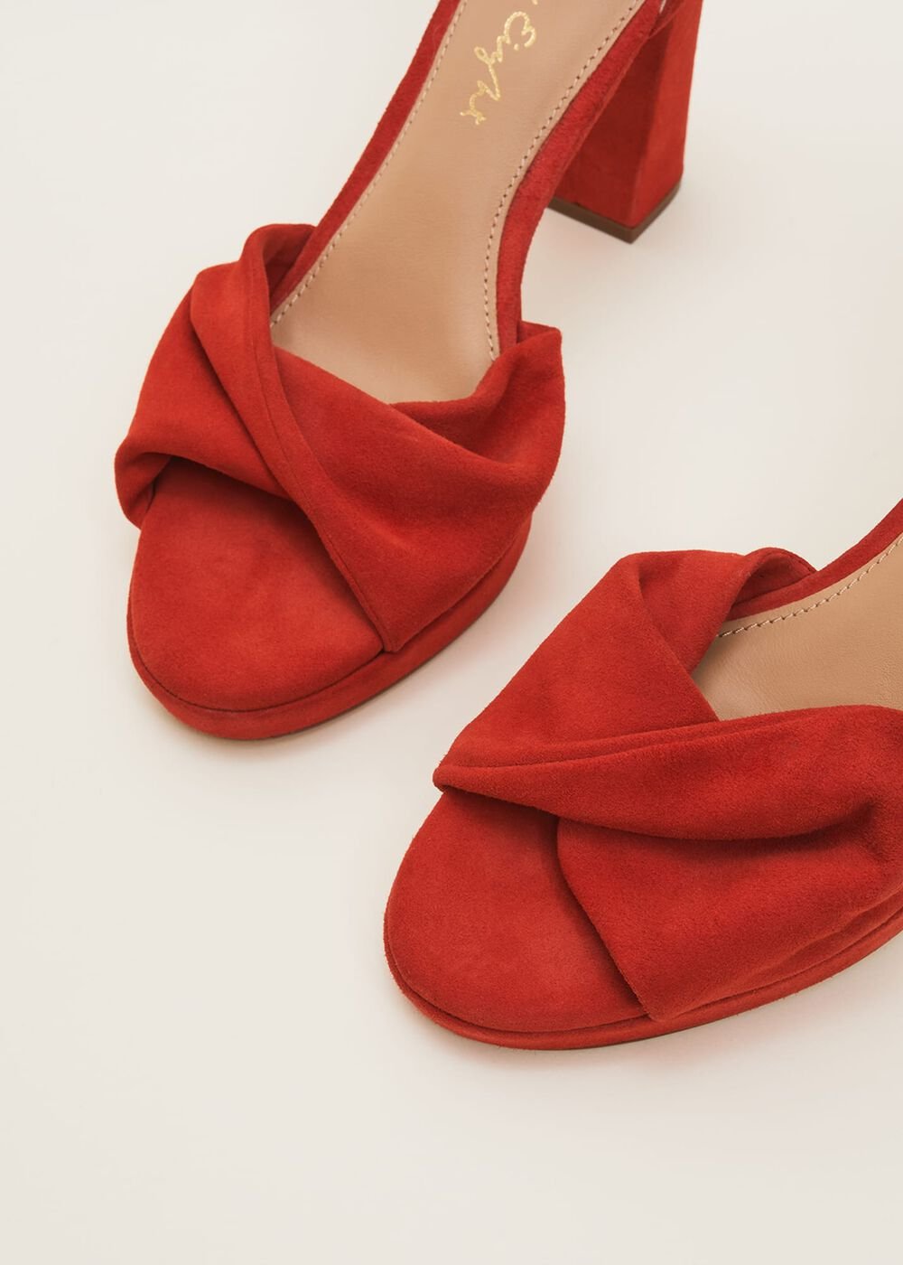 Red Suede Open Toe Heels Red