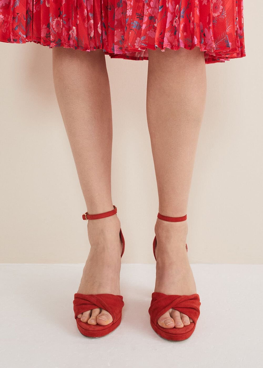 Red Suede Open Toe Heels Red