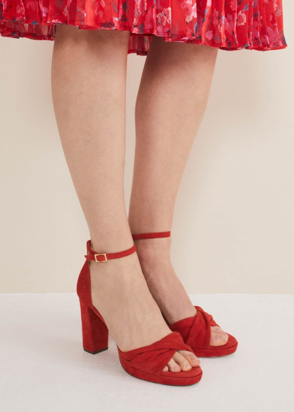 Red Suede Open Toe Heels Red