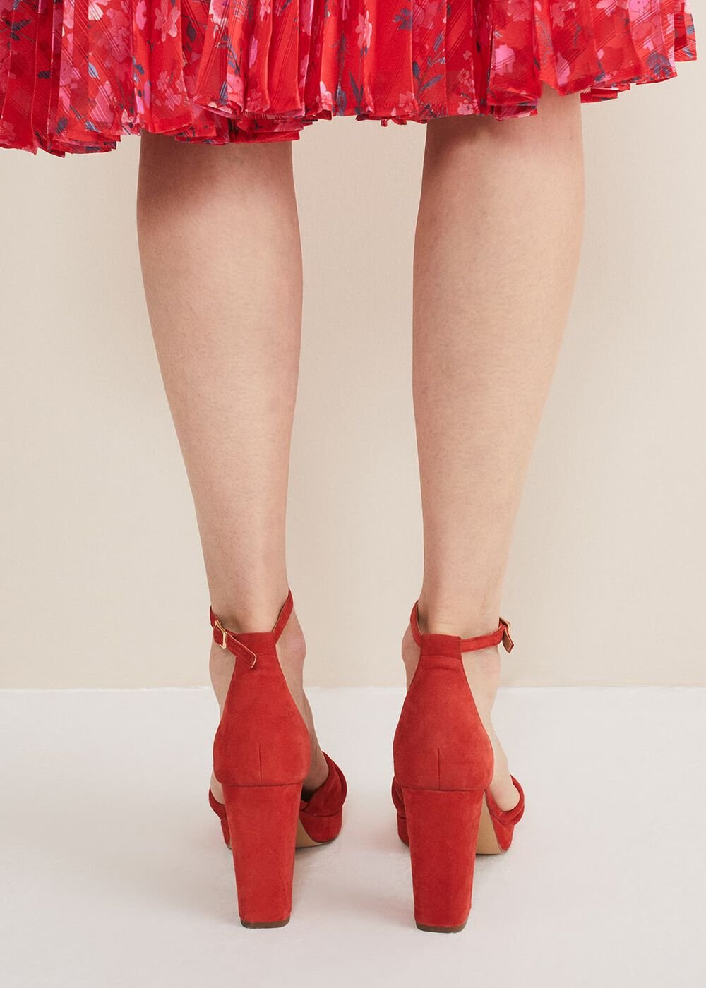 Red Suede Open Toe Heels Red