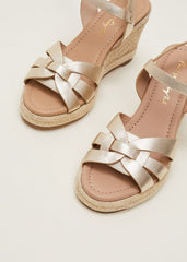 Leather Multi Strap Wedge Espadrille Gold