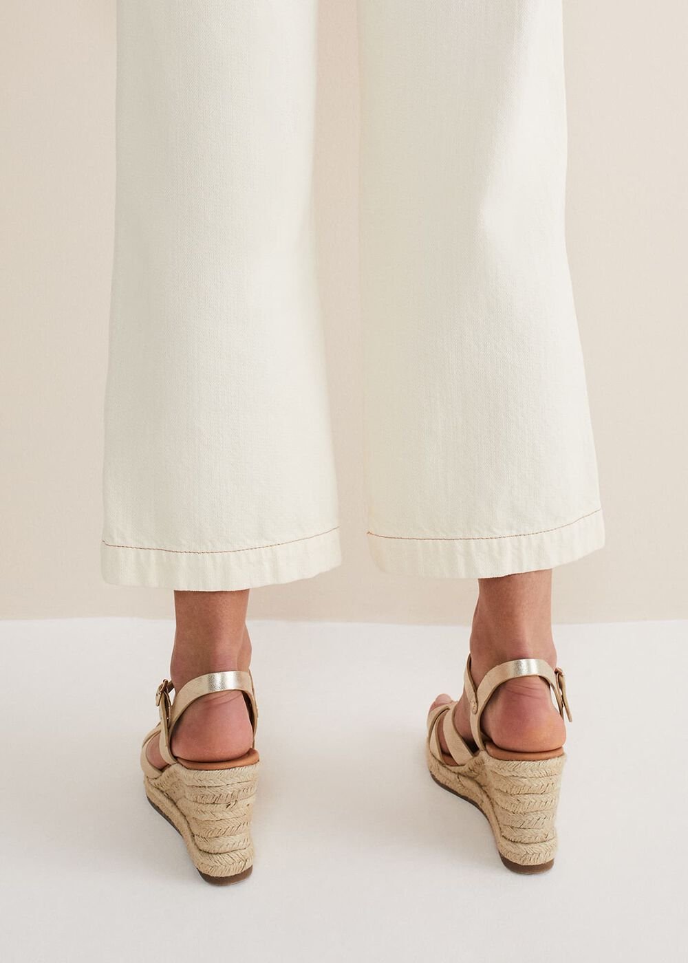 Leather Multi Strap Wedge Espadrille Gold