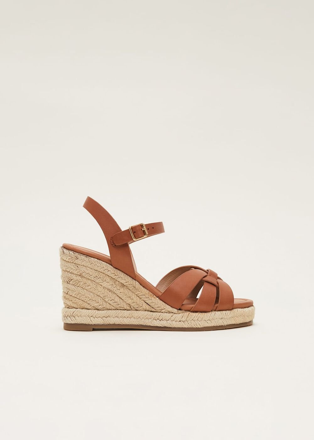 Leather Multi Strap Wedge Espadrille Tan
