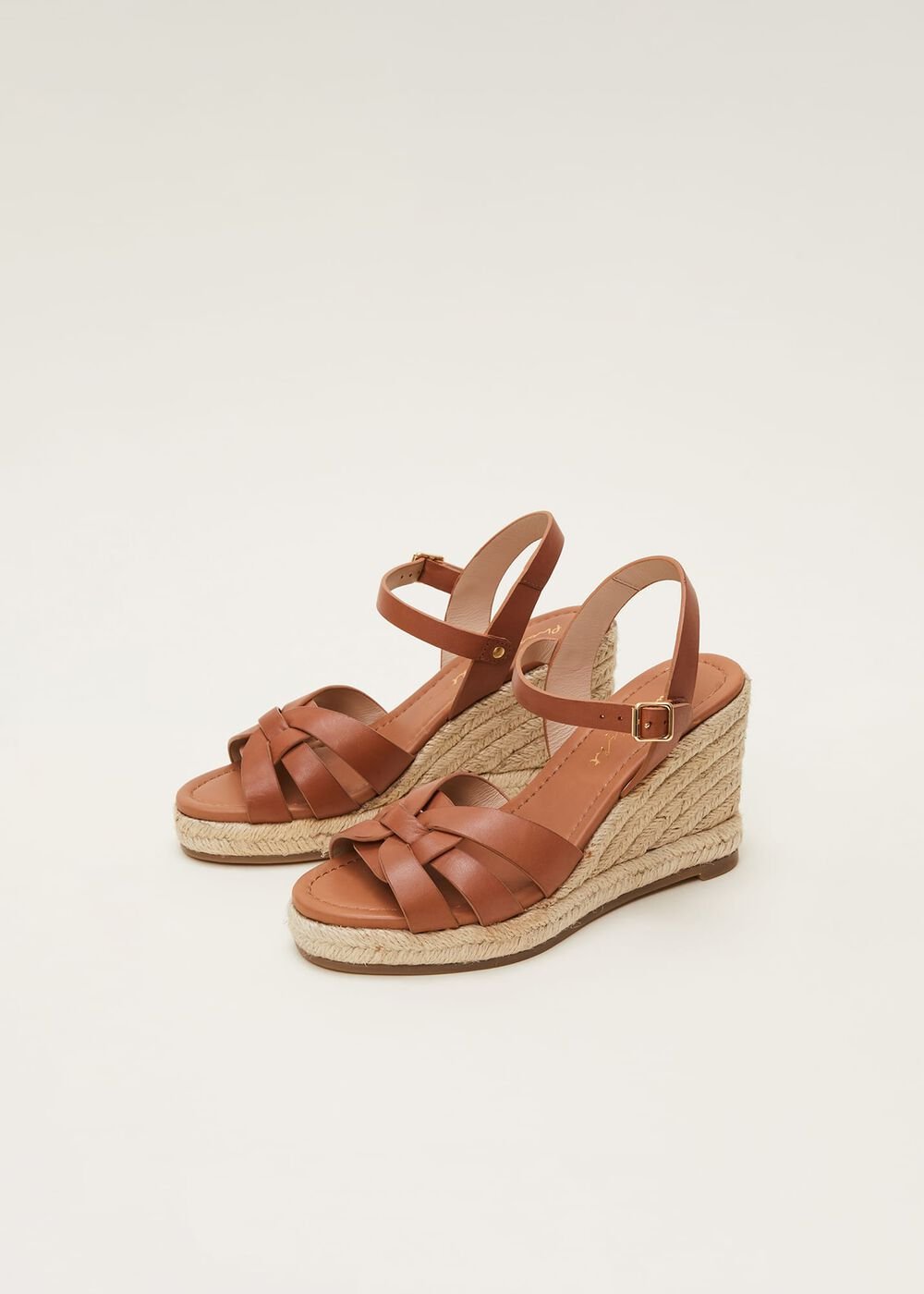 Leather Multi Strap Wedge Espadrille Tan