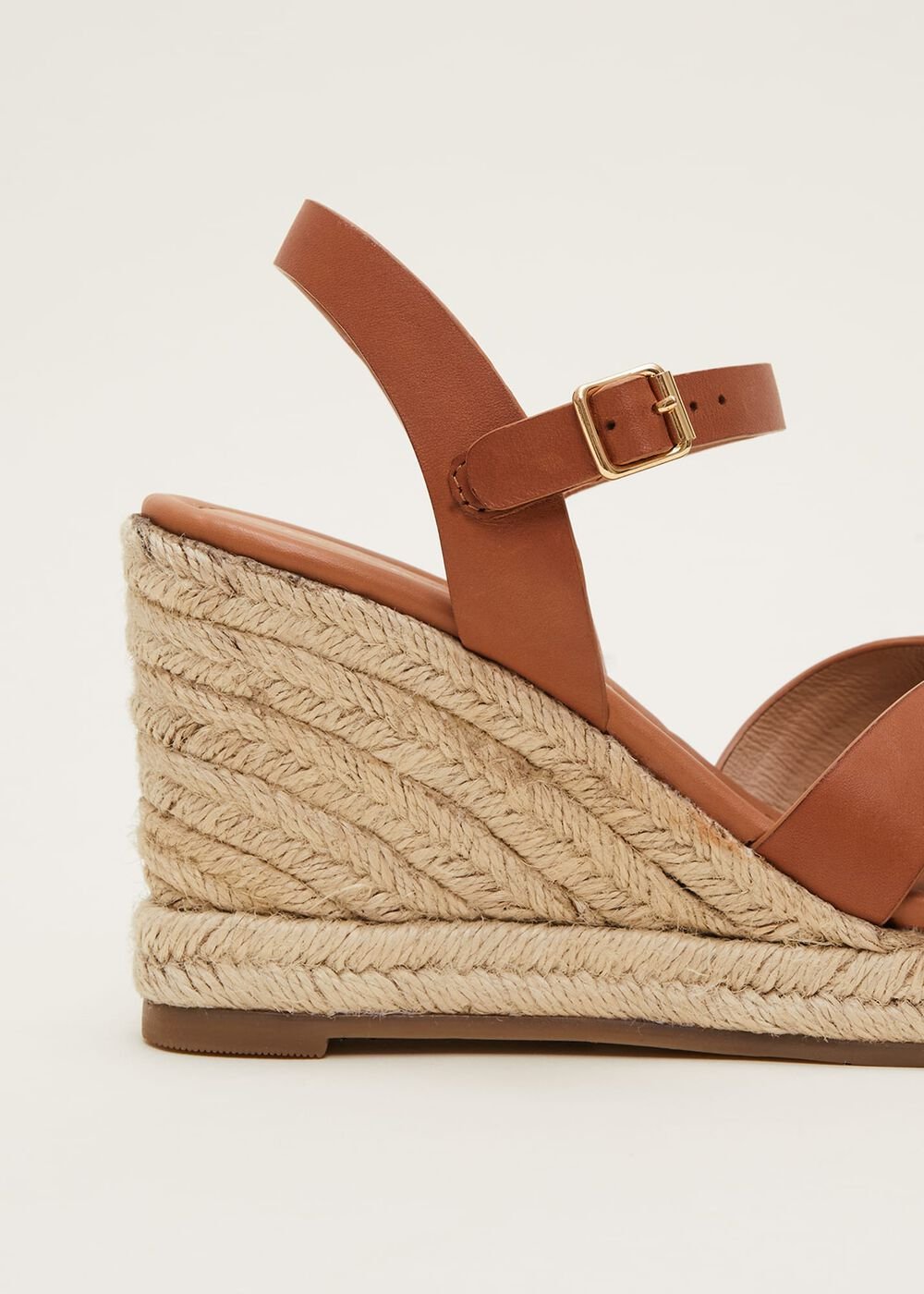 Leather Multi Strap Wedge Espadrille Tan