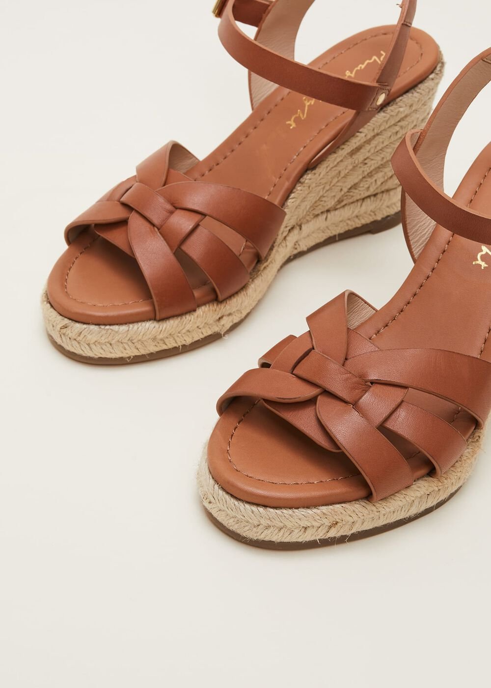 Leather Multi Strap Wedge Espadrille Tan