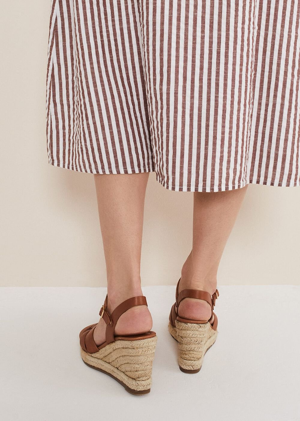 Leather Multi Strap Wedge Espadrille Tan