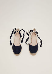 Suede Ankle Tie Espadrille Shoe Navy