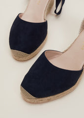 Suede Ankle Tie Espadrille Shoe Navy