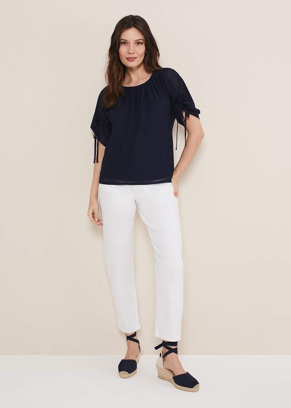Suede Ankle Tie Espadrille Shoe Navy