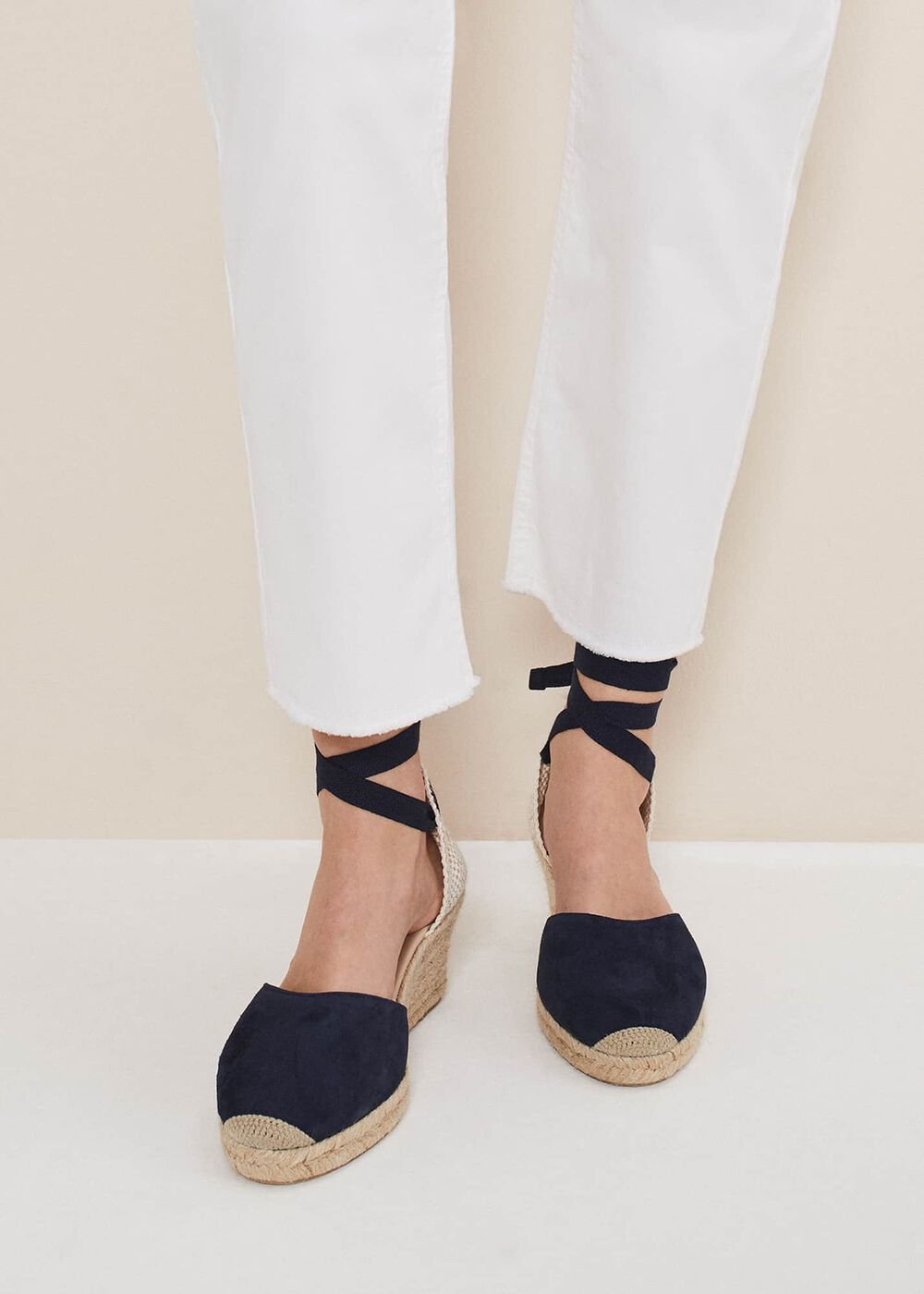 Suede Ankle Tie Espadrille Shoe Navy