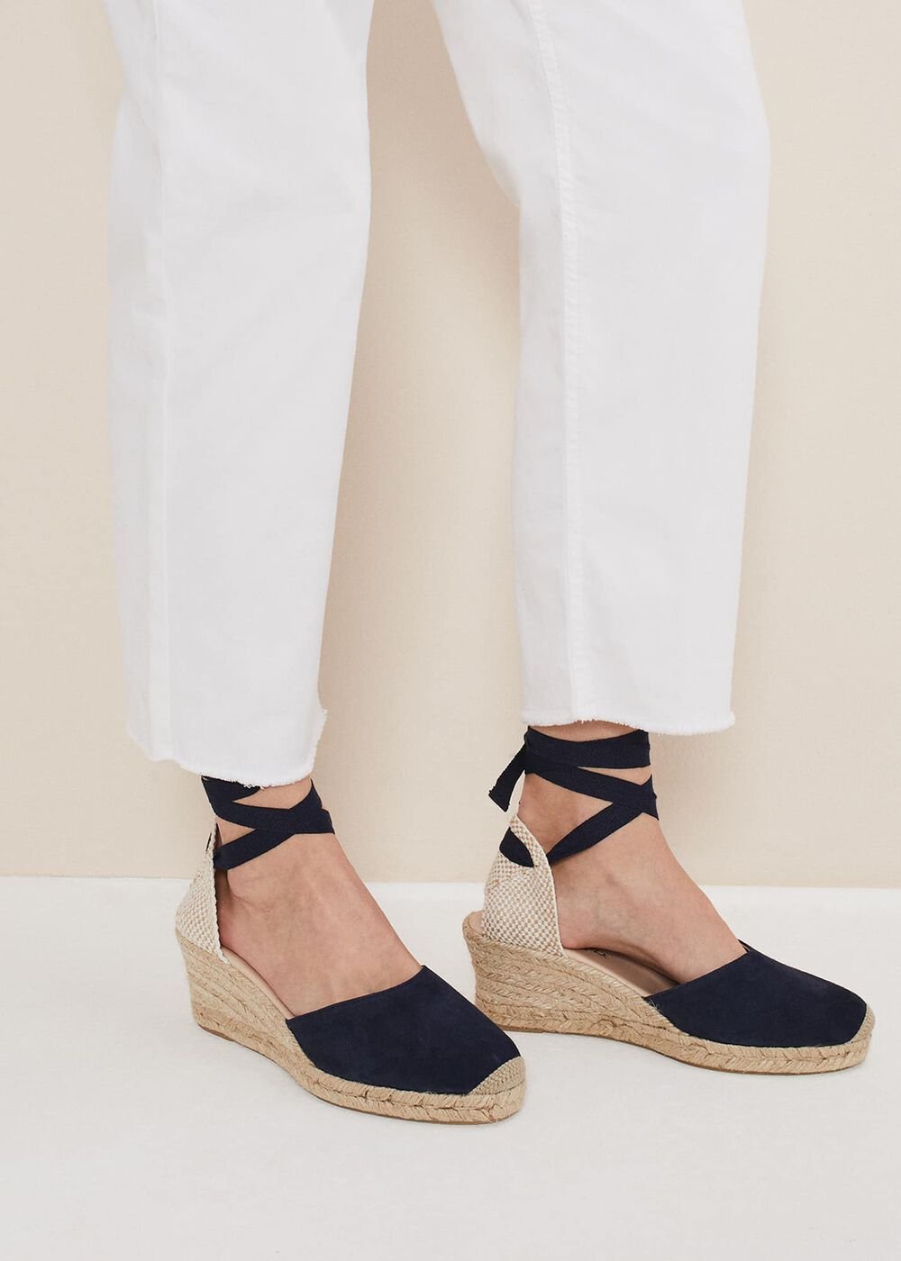 Suede Ankle Tie Espadrille Shoe Navy