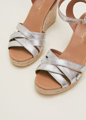 Leather Strappy Espadrilles Silver