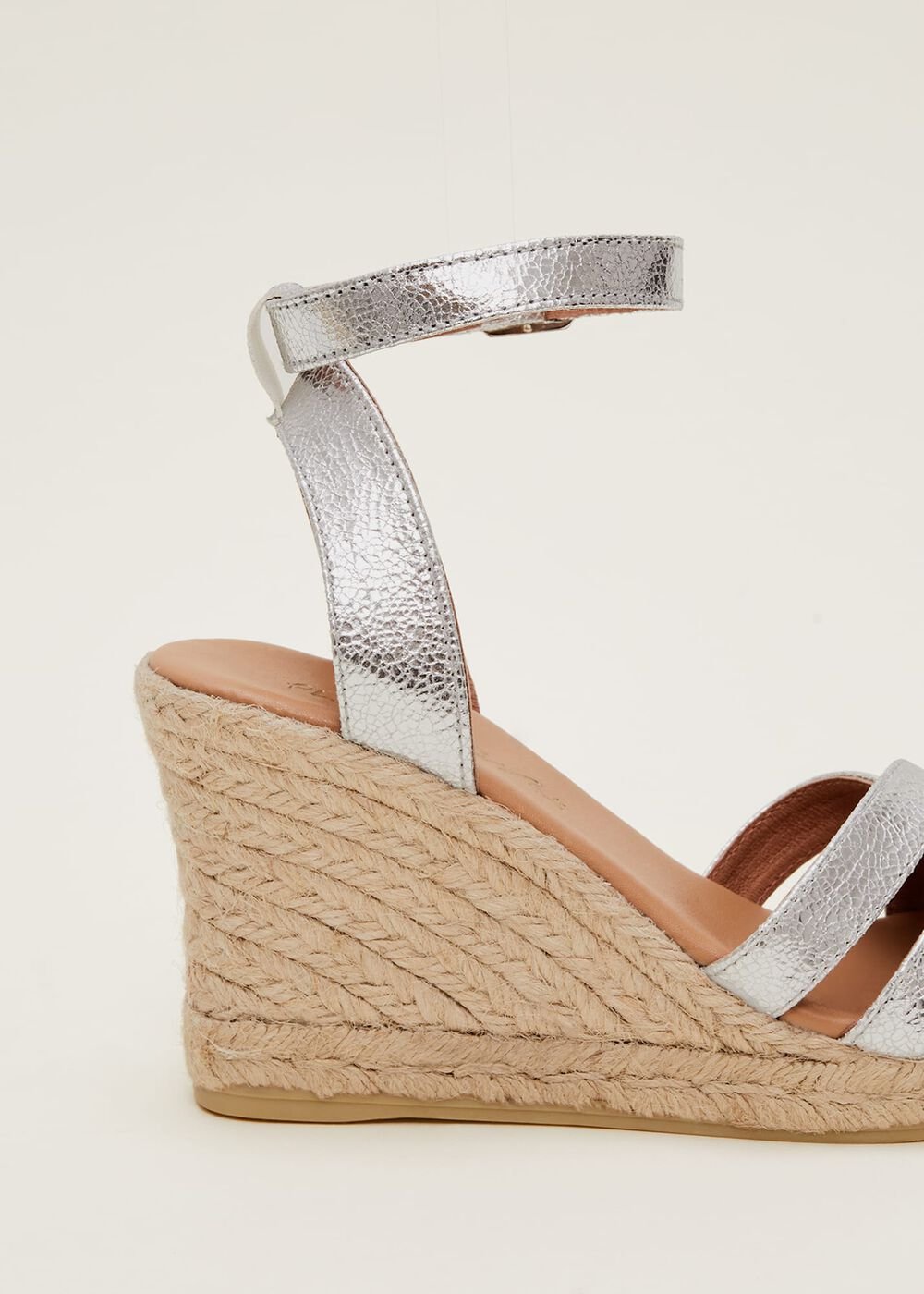Leather Strappy Espadrilles Silver