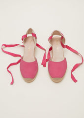 Suede Ankle Tie Espadrille Shoe Bright Pink