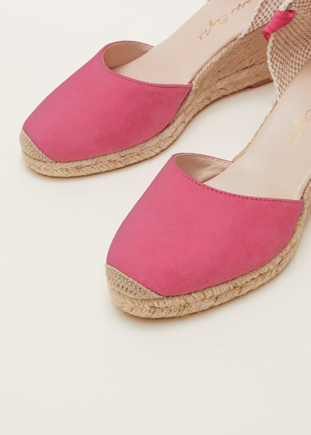 Suede Ankle Tie Espadrille Shoe Bright Pink