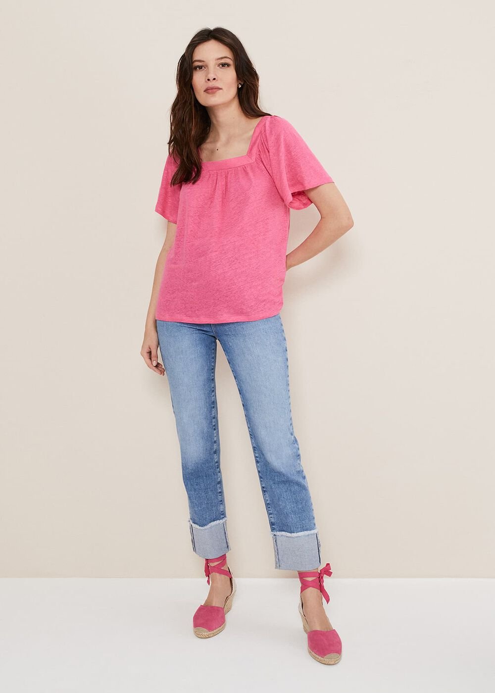 Suede Ankle Tie Espadrille Shoe Bright Pink