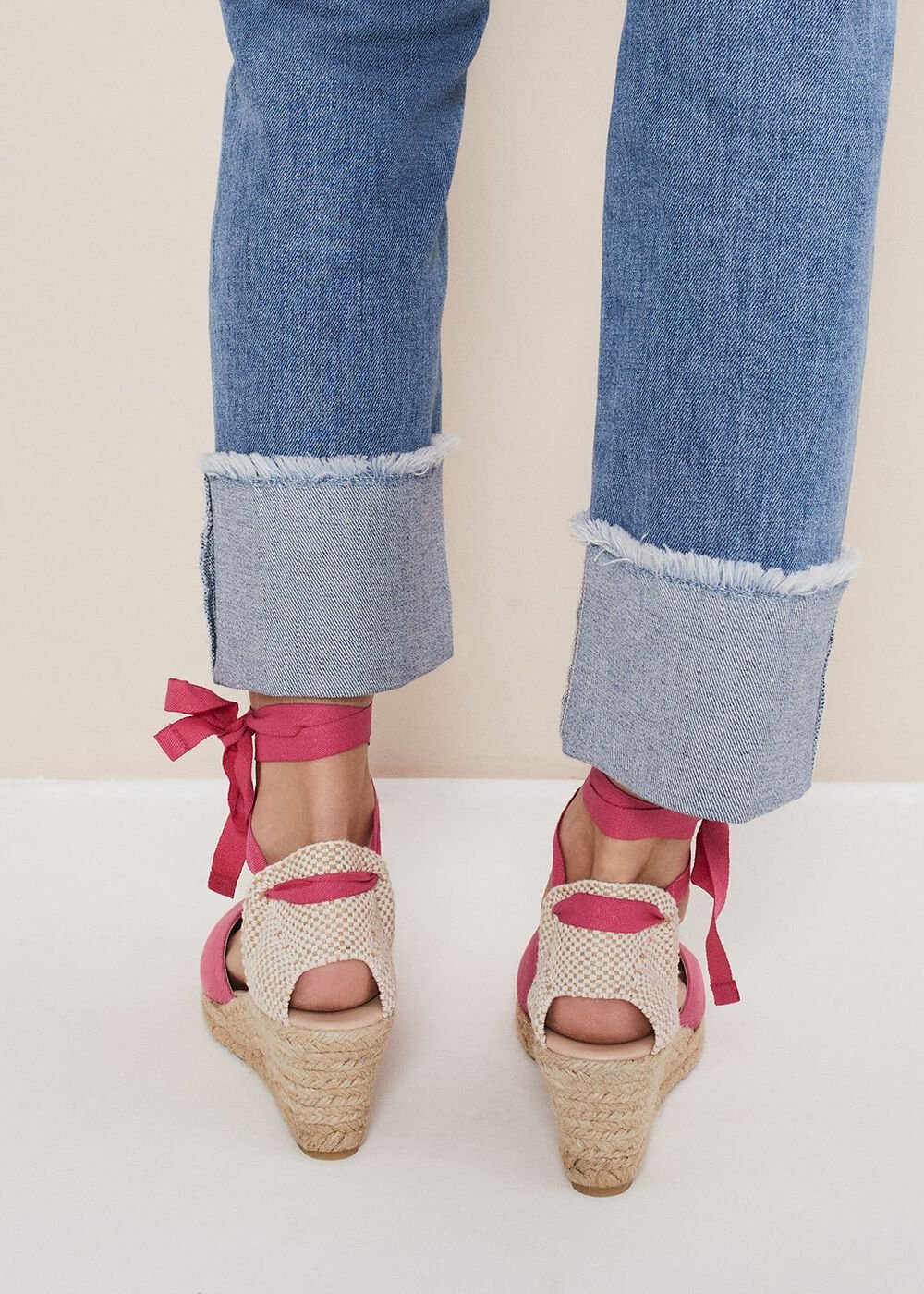 Suede Ankle Tie Espadrille Shoe Bright Pink
