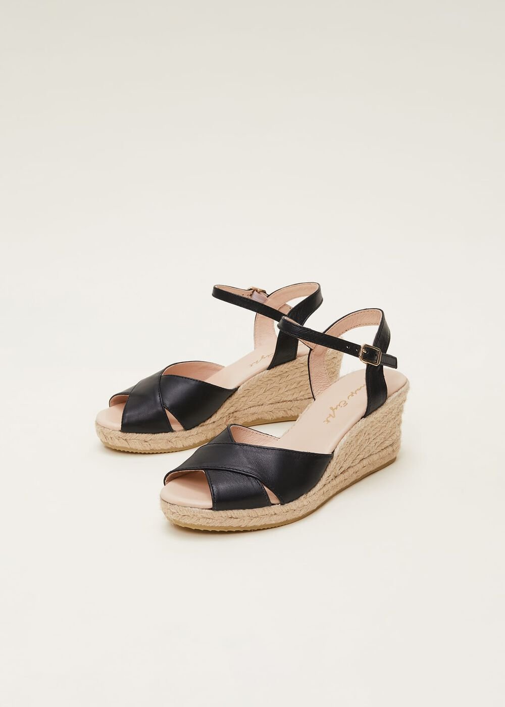 Leather Cross Front Espadrilles Black