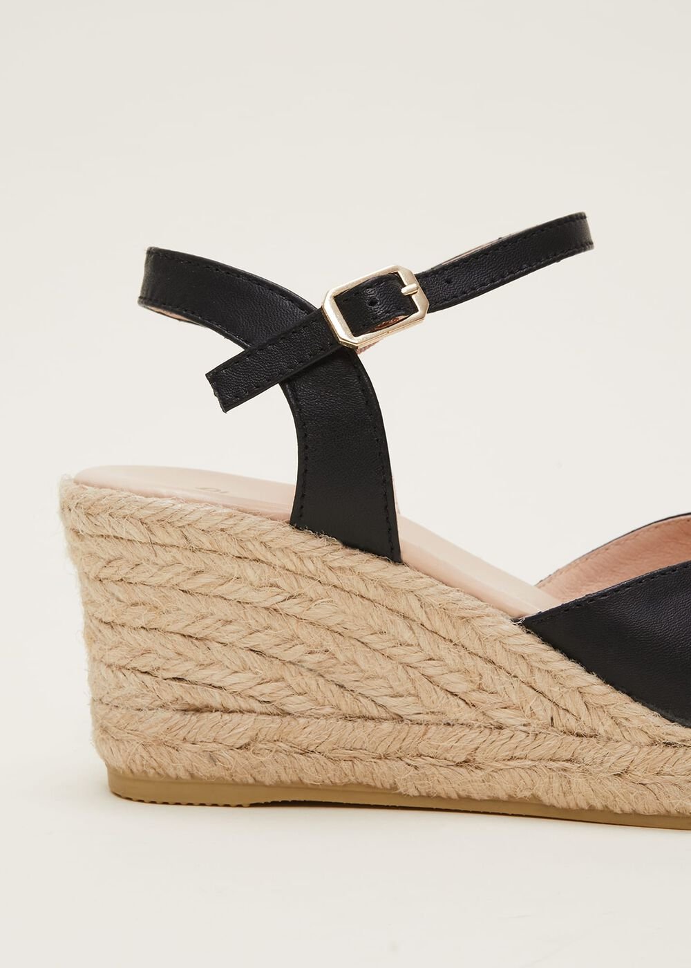 Leather Cross Front Espadrilles Black