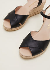 Leather Cross Front Espadrilles Black