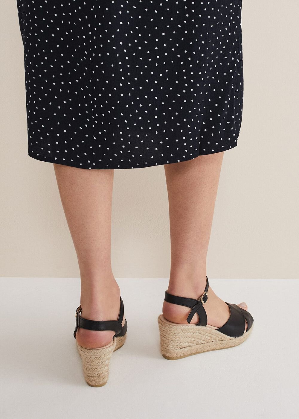 Leather Cross Front Espadrilles Black