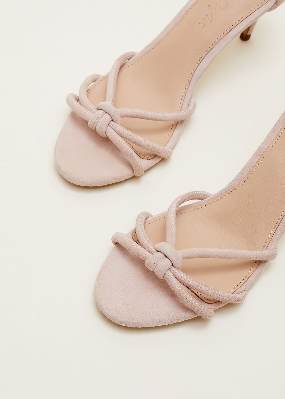 Suede Knotted Barely There Sandal Cameo