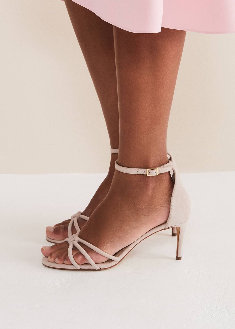 Suede Knotted Barely There Sandal Cameo