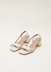 Leather Slingback Block Heel Sandal Cream